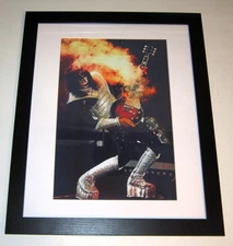 Large Framed Kiss Legend Ace Frehley '77 Guitar on Fire / Smoking on Stage 23x20