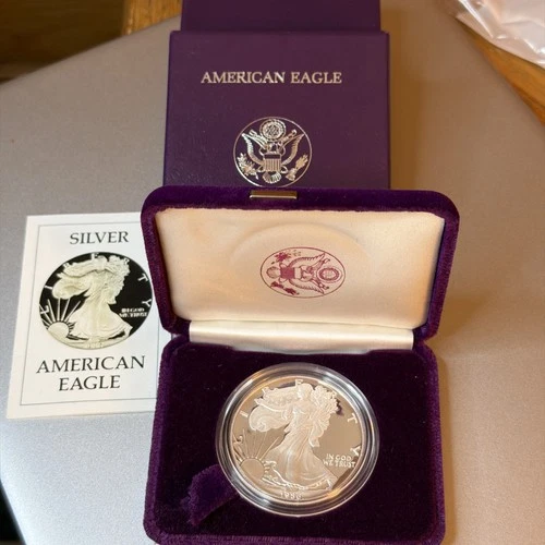 1986-S 1oz US AMERICAN SILVER EAGLE $1 Dollar Proof Bullion Coin w/Box & COA