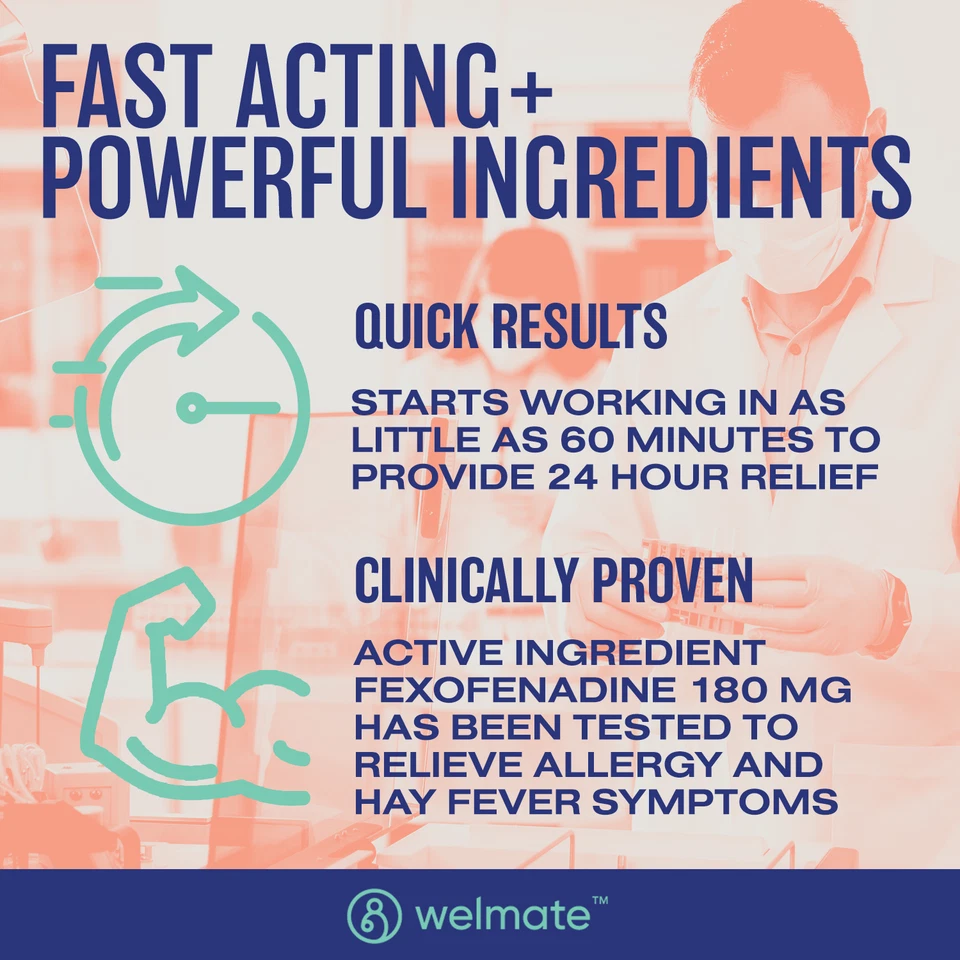 WELMATE 24 Hour Allergy Relief Tablets - Fexofenadine HCl 180mg 200 Count - Image 4 of 4