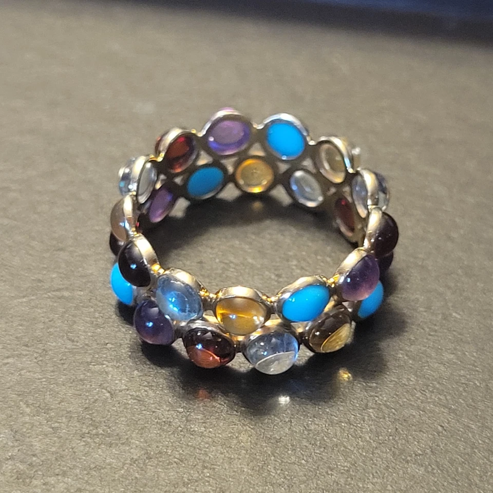 14KYellow Gold Cabochon Multi-Gemstone Eternity Band Size 10.75 Stunning Ring - Image 2 of 4