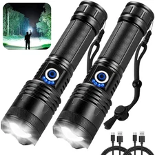 Rechargeable Flashlights 99,000 High Lumens, 2 Pack Super Bright LED Flashlig...