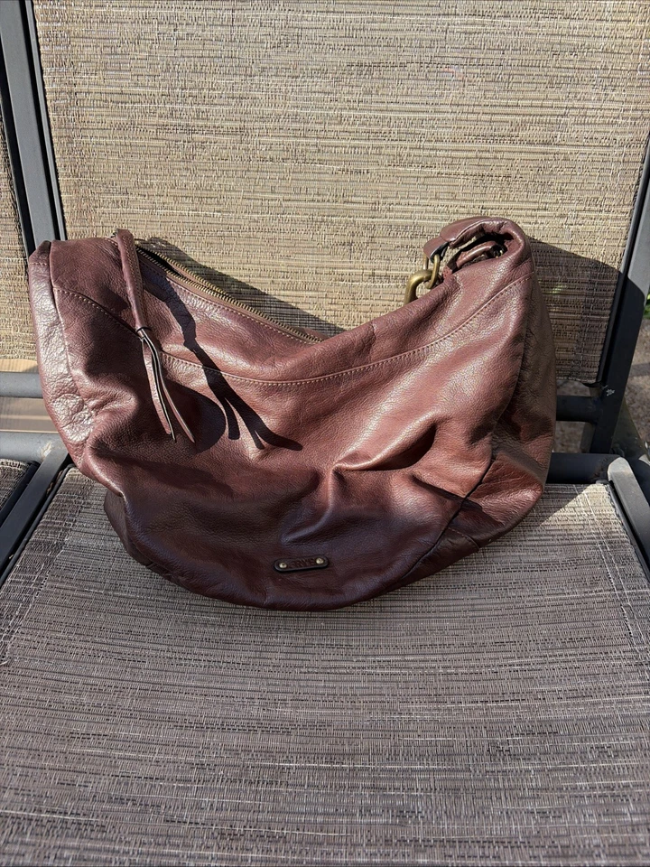 Frye Large Chocolate Brown Leather Hobo Bag Jenny Slouchy Crescent - Image 2 of 4