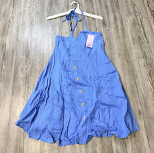 Wild Fable Women's Blue Square Neck Smocked Button Front Mini Sundress M sk 331