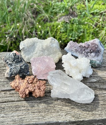 Large Raw Mineral Specimens Lot- Amethyst, Copper Ore, White Aragonite & More