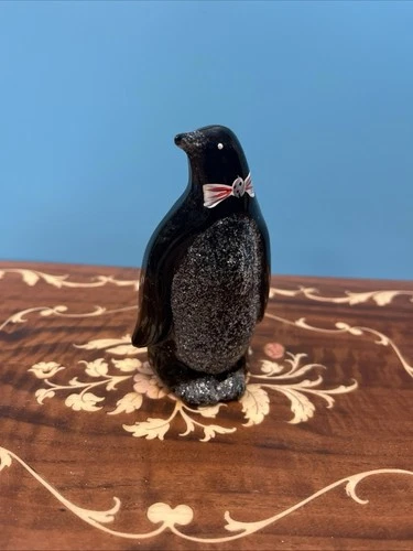 FENTON Black Penguin Hand Painted Frederick Figurine Bow Tie