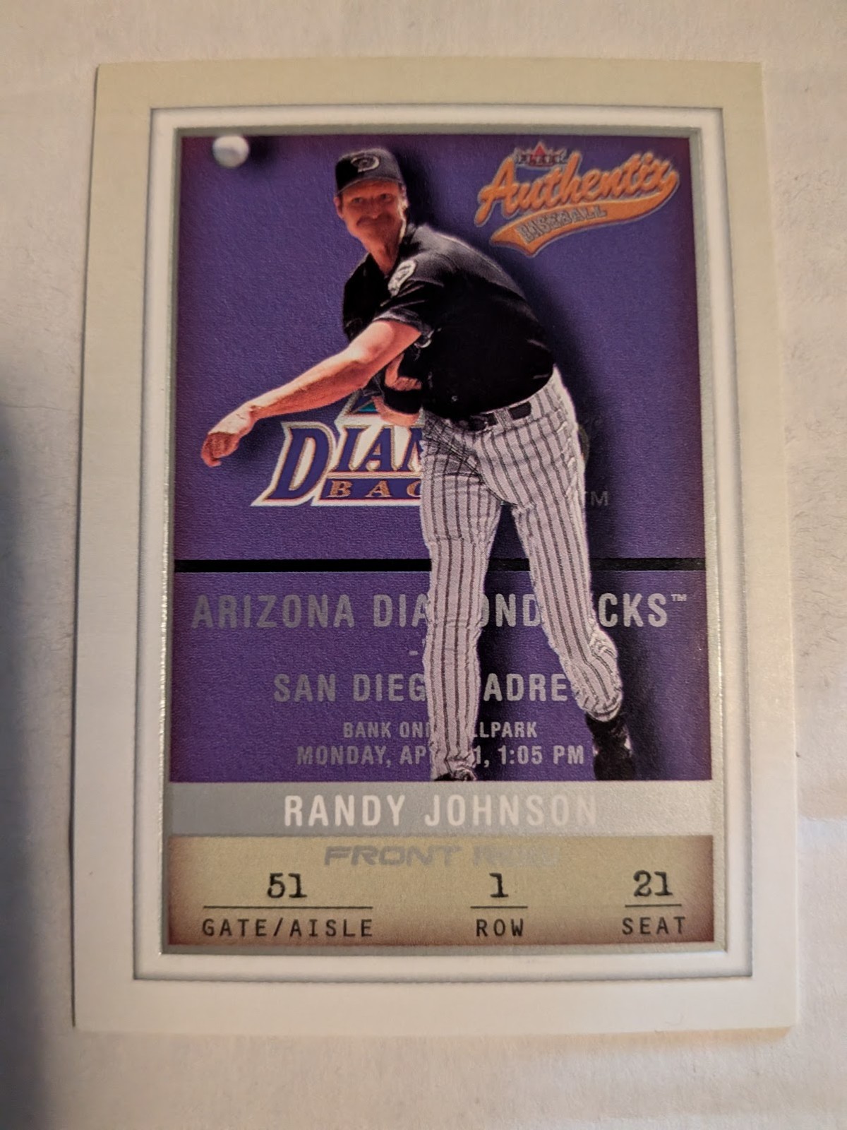 Randy Johnson #55 Baseball Cards 2002 Fleer Authentix trading card — raw and PSA graded price guide