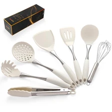 Premium White Silicone Cooking Utensils Set-Non-Toxic Heat Resistant, BPA Free