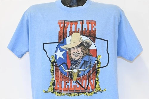 80s WILLIE NELSON TEXAS OUTLAW COUNTRY MUSIC BLUE t- 1980s vintage concert t-shirt, vintage, size L, single stitch, B+ condition