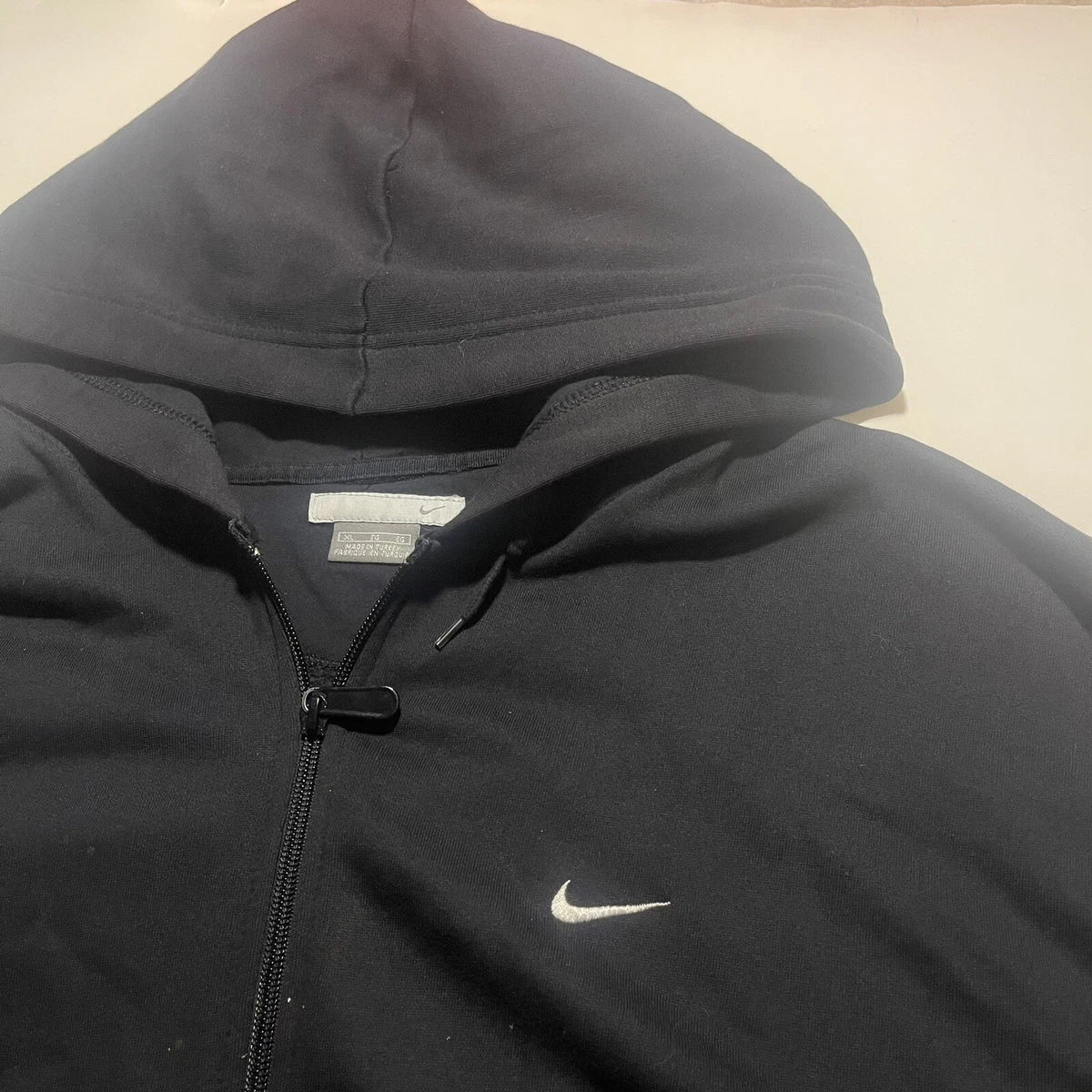 Vintage Nike Embroidered Swoosh Zip up Hoodie Black Size Mens XL VTG Y2K