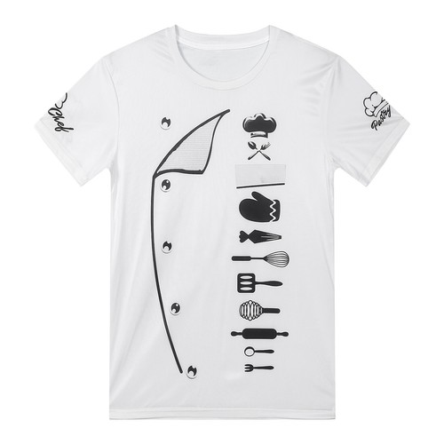 Mens Chef T-shirts Restaurant Kitchen Hotel Cooks Shirt Summer Short Sleeve Tops - Picture 65 of 91