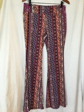New No Boundaries Paisley Floral Knit Flare Pants Juniors Women Many Sizes Pink