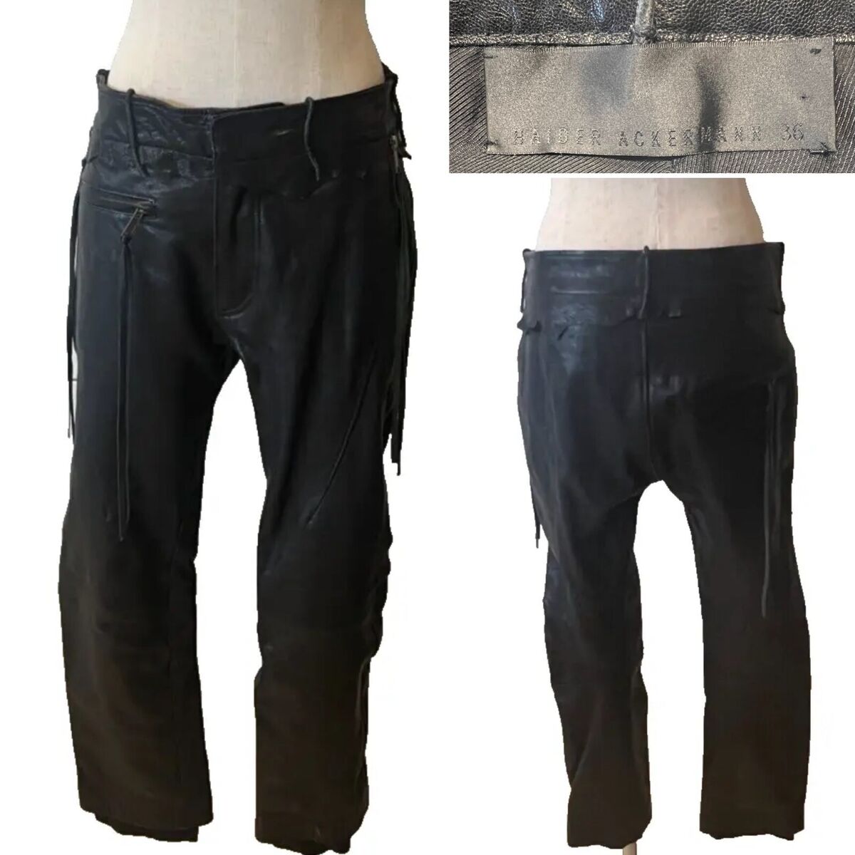 HAIDER ACKERMANN Black Leather Zips, Crop, Lined Pants 36FR HAIDER ACKERMANN Black Leather Zips, Crop, Lined Pants 36FR