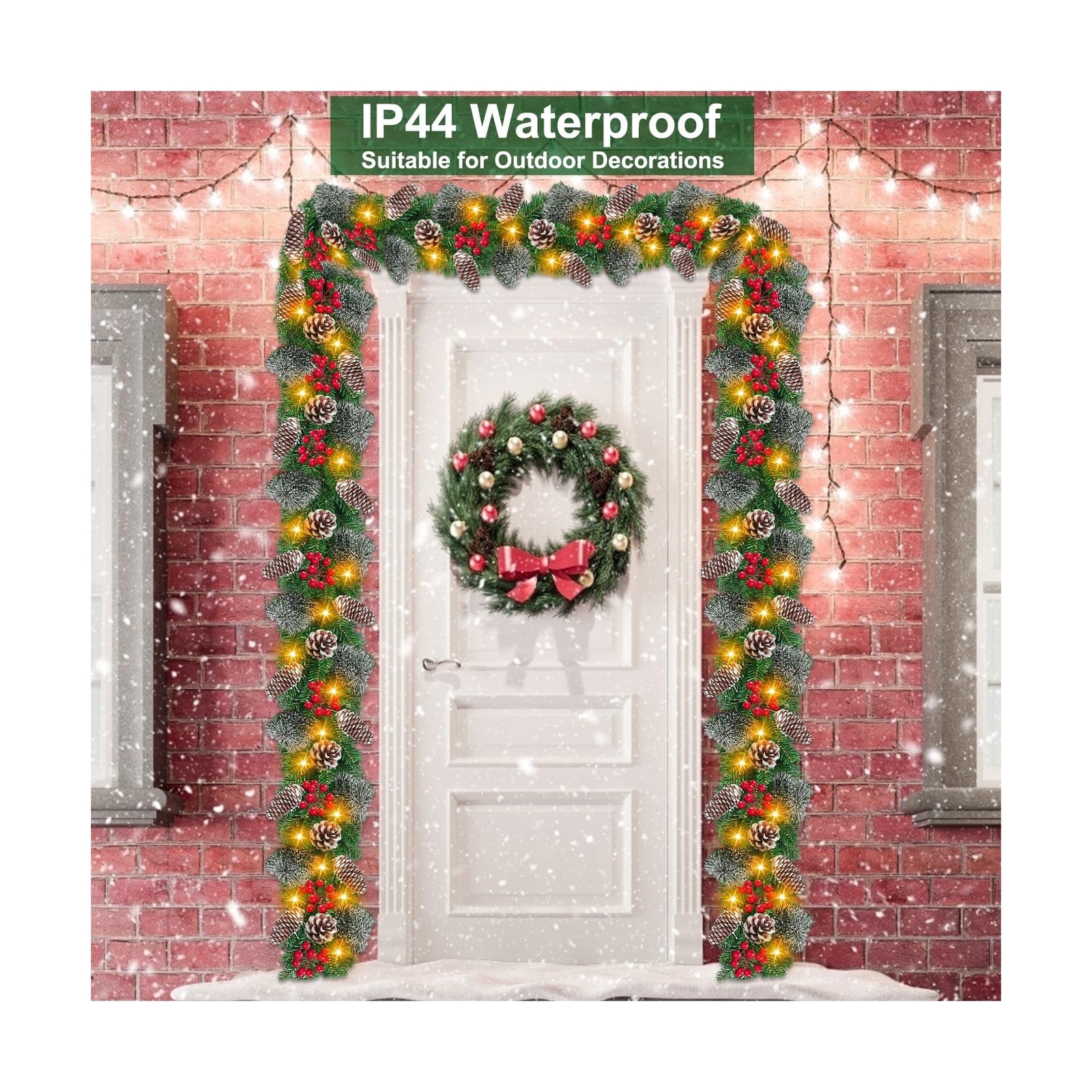 Dual Color Switch & 12 Modes 9 Ft 80 LED Prelit Christmas Garland Warm