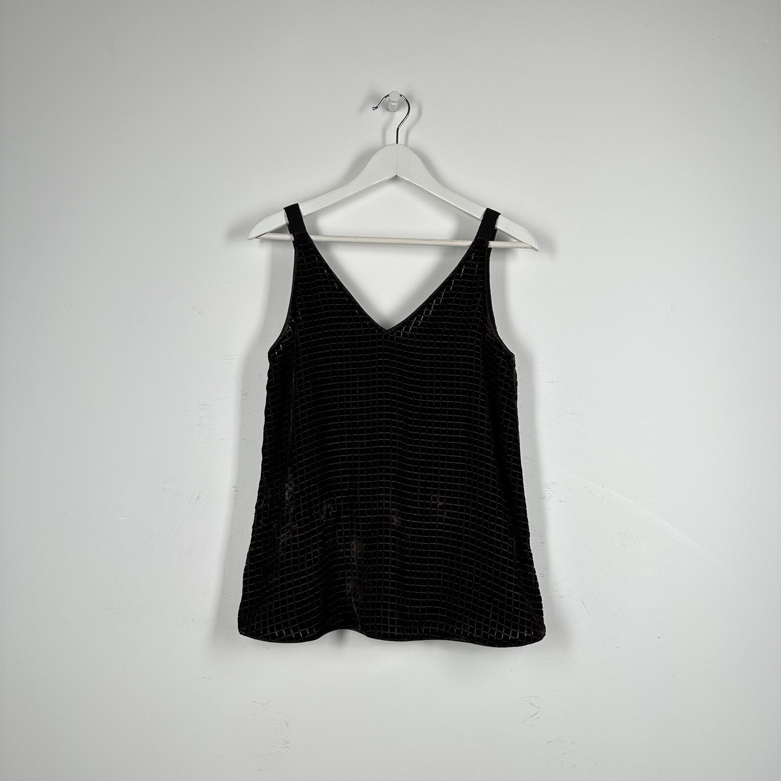 MASSIMO DUTTI V-Neck Cami Vest Brown Velvet Sparkle Tank Top Silk RRP £70 UK 6-8