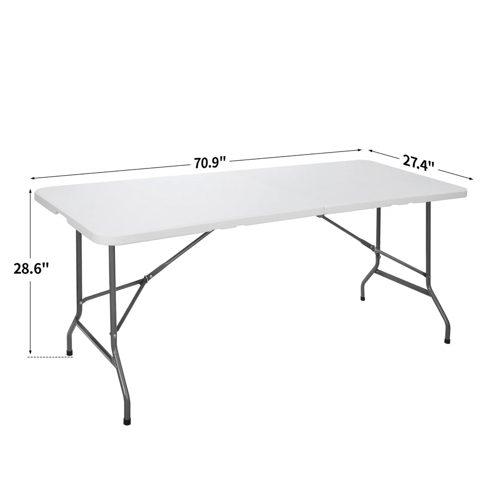 6' Folding Table Plastic Fold-in-Half Picnic Party Camp Dining White Portable - Image 4 of 4