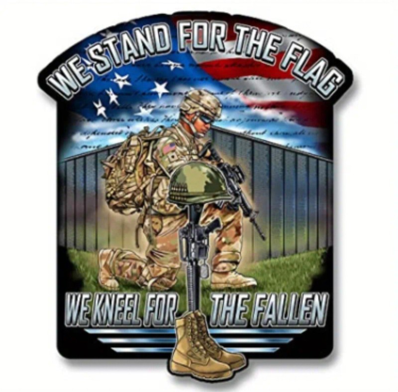 STAND FOR THE FLAG, KNEEL FOR THE FALLEN, SHIELD, DECAL, 6"X7", Free Shipping