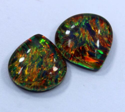 11 Ct Natural Doublet Rainbow Fire Opal Cabochon Certified AAA+ Gemstone Pair - Picture 1 of 4