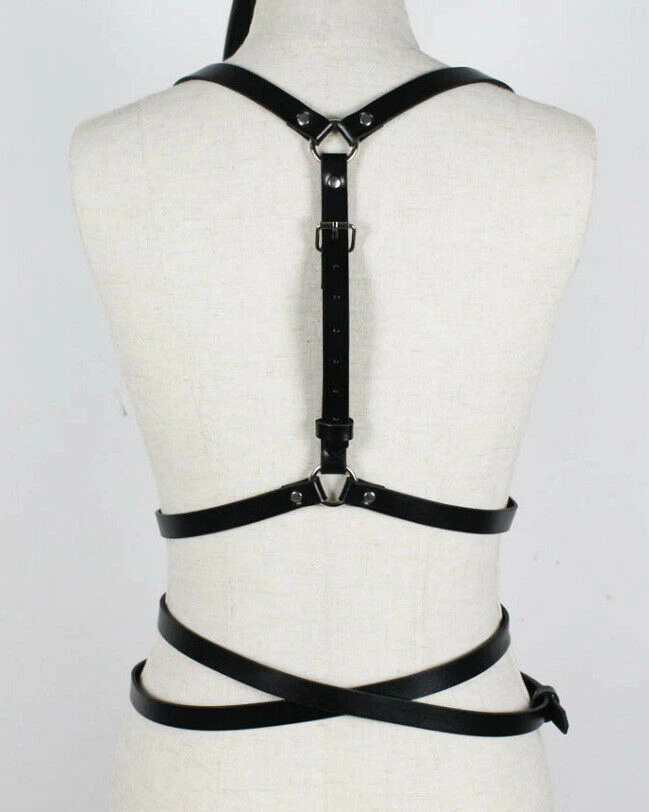 PUNK Women PU Leather Body harness Costumes Nightclub DS partywear Cosplay Props - Image 2 of 4