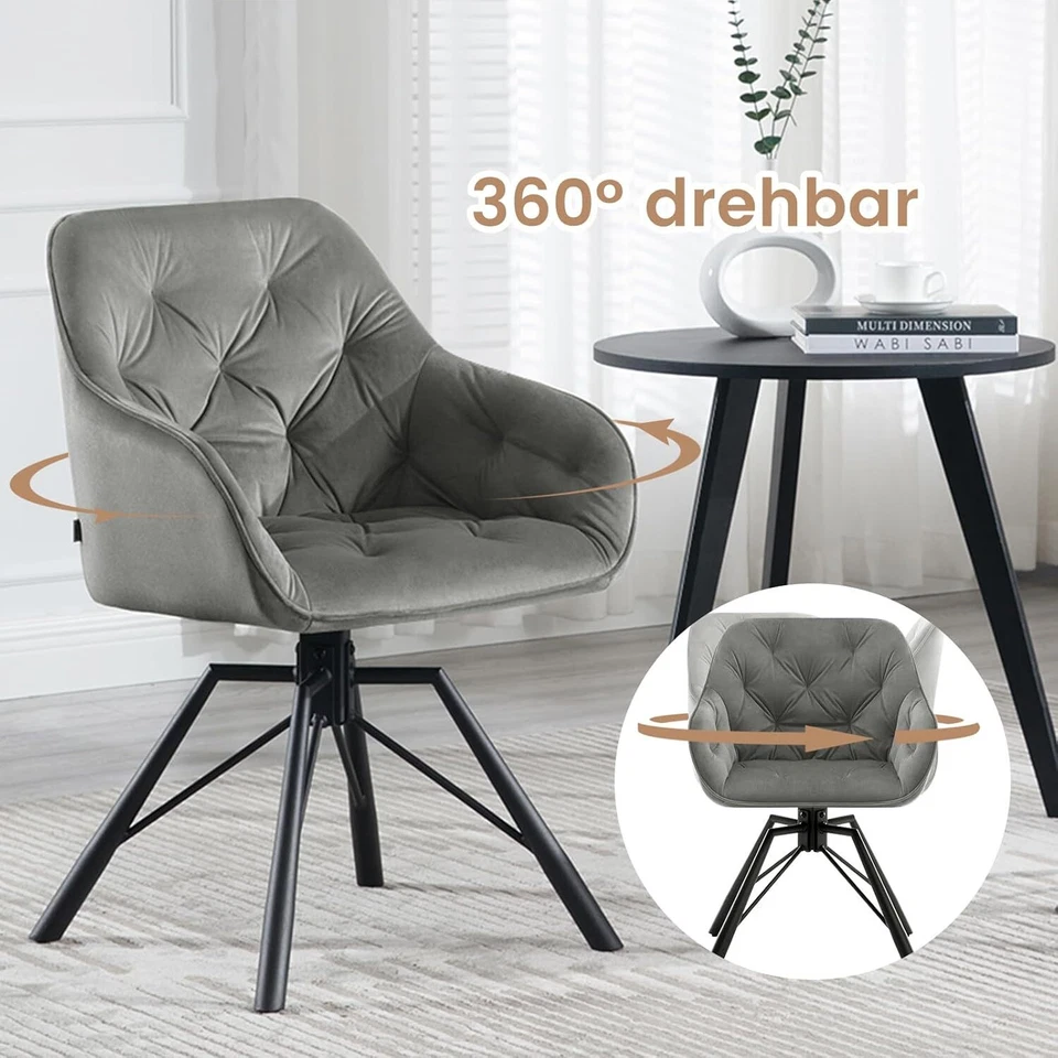 WOLTU 2x Esszimmerstühle drehbar Samt Gepolsterter Sitz Küchenstühle Essstühle - Bild 4 von 4