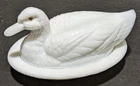 Vintage Westmoreland Milk Glass Covered Butter Dish - Duck on Nest