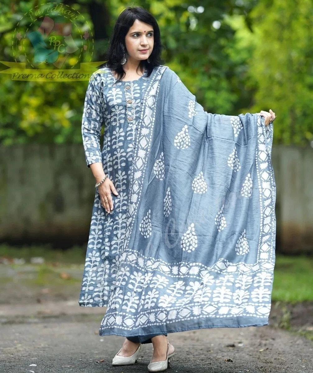 BEAUTIFUL COTTON ANARKALI KURTI WITH PANT DUPATTA!!, Anarkali Kurtis For  Girls