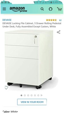 Devaise Locking File Cabinet 3 Drawer Rolling Pedestal Under Desk Fully Ebay