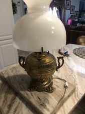 Brass Antique Banquet Oil Kerosene Lamp Ornate Converted  RARE 17.5 in
