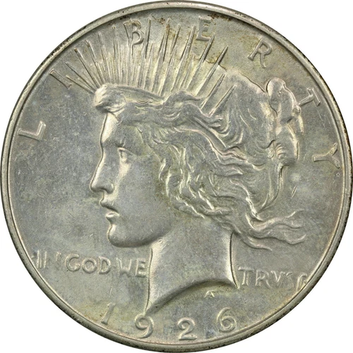 1926-S Peace Silver Dollar $1, About Uncirculated AU, Lightly Cleaned & Toned
