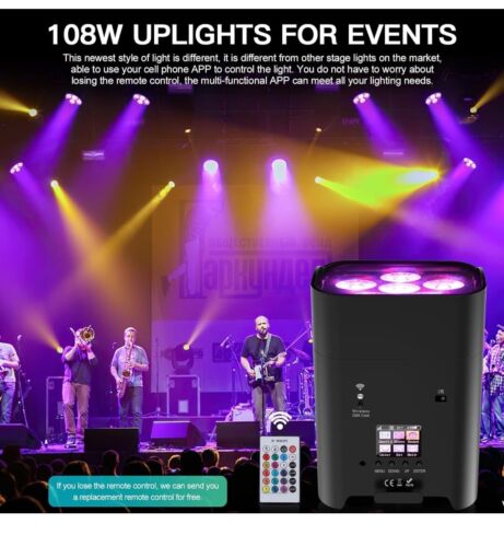 LED 6x18W RGBWA+UV Battery Powered WIRELESS DMX Par Can DJ Uplighting Up Lights - Picture 2 of 18