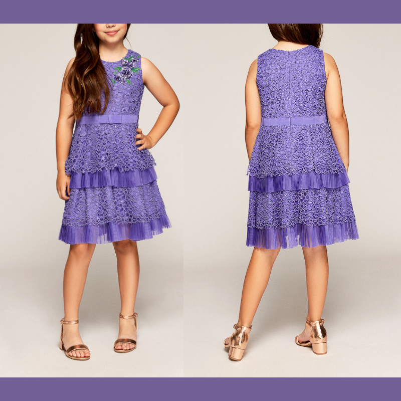 NEW $248 Tadashi Shoji Kids Buttercake Lace Dress in Purple [Girls SZ 10 ]  #G350