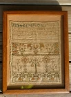 antique primitive school girl needlework sampler 1733 123abc trees flowers