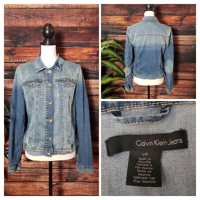 Calvin Klein Jeans Jean Jacket Large Blue Denim Button Front Y2K Vintage