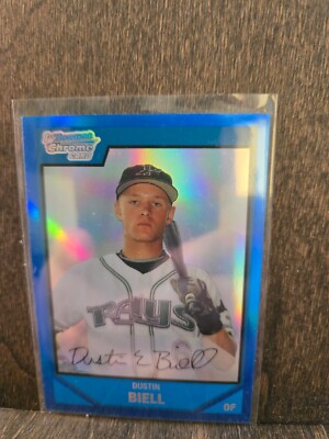 2007 Bowman Draft Chrome Draft Picks Blue Refractor /199 Dustin Biell 1st RC