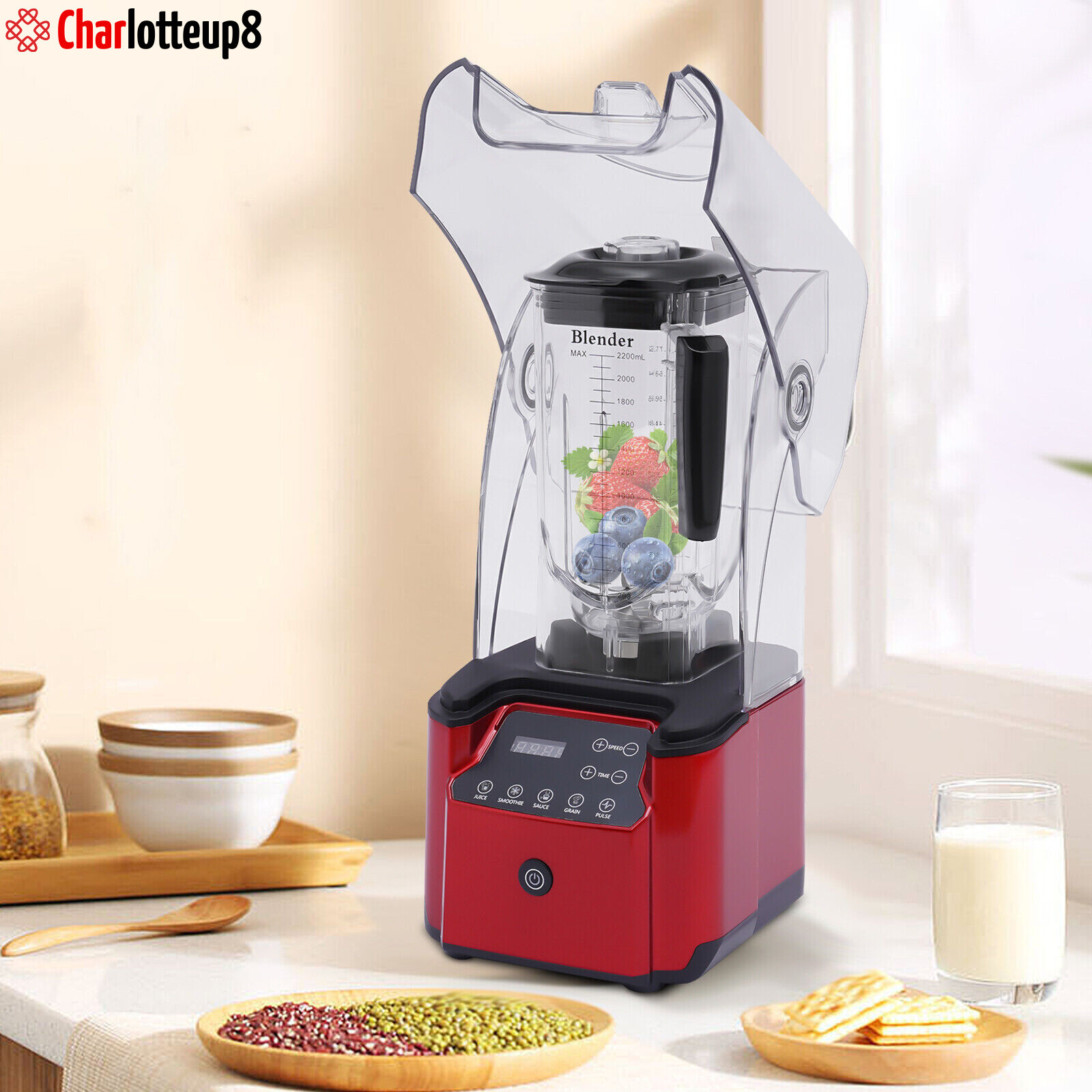 2200W Commercial Professional Blender W/ Shield Quiet Sound Enclosure Timer