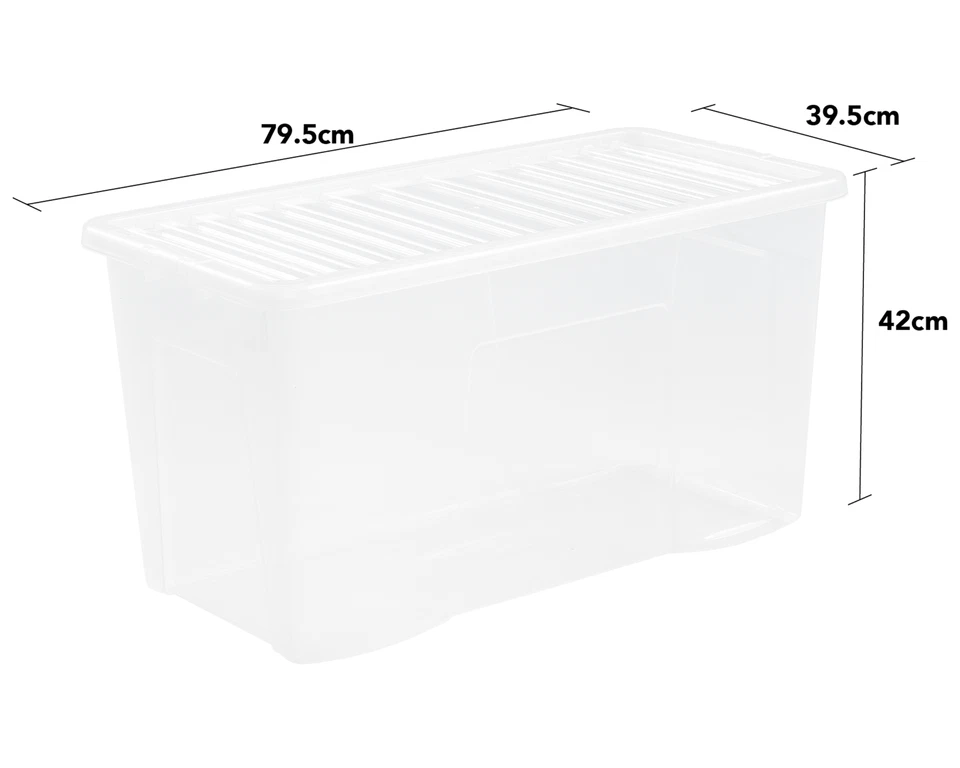 Set of 4 x 110L Extra Large Clear Transparent Plastic Storage Boxes With Lids UK - Image 2 of 4