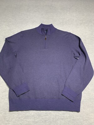 Robert Talbott Monterey Sweater Men s M 1/4 Zip Indigo Blue Black Stripe Knit
