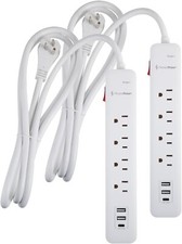 6 Ft Surge Protector Power Strip  2-Pack  4 AC Outlets with 3 USB Charging