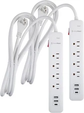 6 Ft Surge Protector Power Strip | 2-Pack | 4 AC Outlets with 3 USB Charging