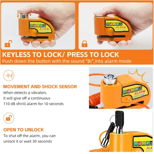 Motorcycle Alarm Disc Lock Motor Bike Brake Security Electric Rotor Bicycle Lock - Picture 7 of 12