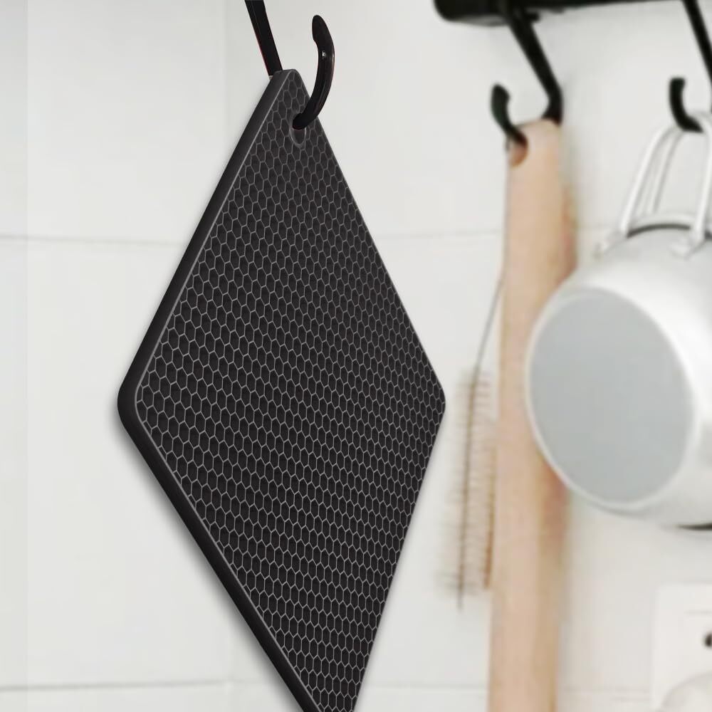 Silicone Square Trivets Mat, 6 Packs Multipurpose Non Slip Heat Resistant Black