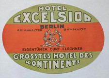 Hotel Excelsior Berlin Germany Curt Elschner Vintage Luggage Label Original