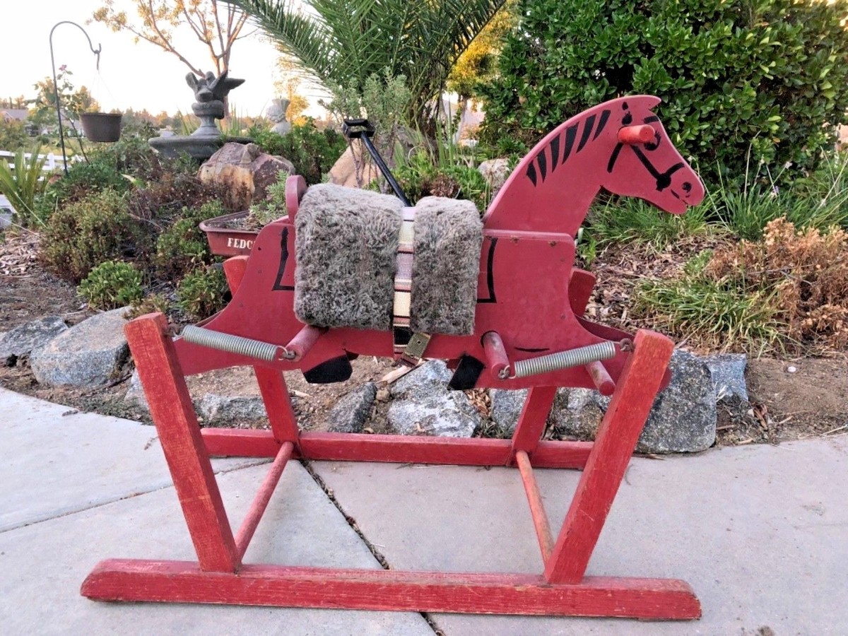VINTAGE 40'S-50'S “THE WONDER HORSE” WOOD RIDE-ON ROCKING BOUNCY