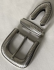 BELT BUCKLES 3pc Buckle Set w/ Screws 1.5 inch Contemporary Western Silver NWOT