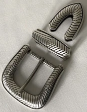 BELT BUCKLES 3pc Buckle Set w/ Screws 1.5 inch Contemporary Western Silver NWOT!
