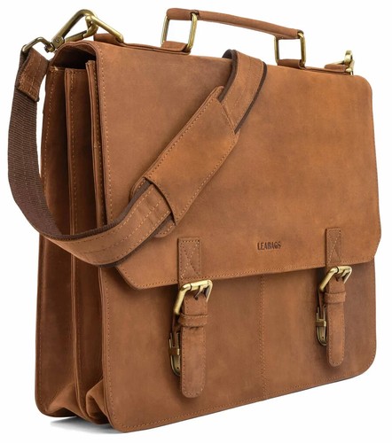 LEABAGS Gainesville Genuine Buffalo Brown Leather Messenger Bag in Vintage 15” - Picture 2 of 8