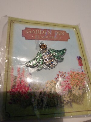 Garden Enamel Pin Bumble Bee Crystal Lapel Pinback NIP