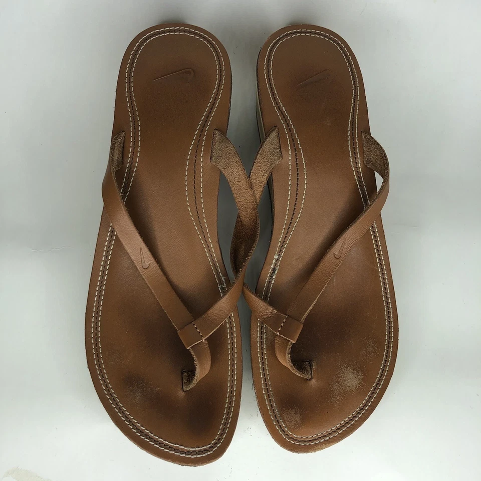 Nike Chanclas Sandalias Cuñas Mujer Talla 9 Marrón Cuero Superior Foto 3 de 4