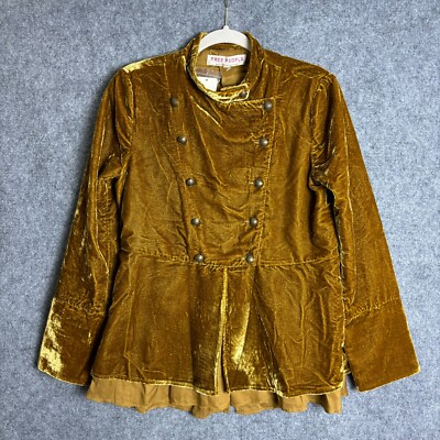 NEW Free People Jacket Women's XS Gold Velvet Faye Military Lined