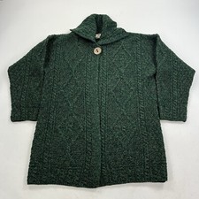 Carraig Donn Green Cable Knit Wool One Button Sweater Cardigan Size Large