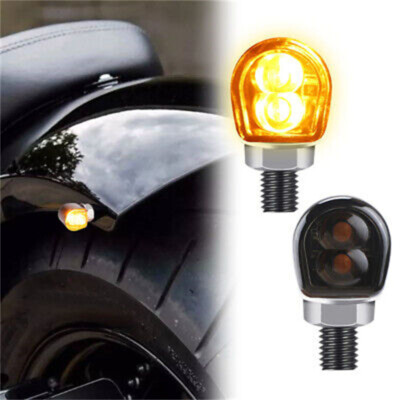 2x Motorrad Mini LED Blinker Blinkleuchte 2LED Schwarz Für Bobber Cafe Racer